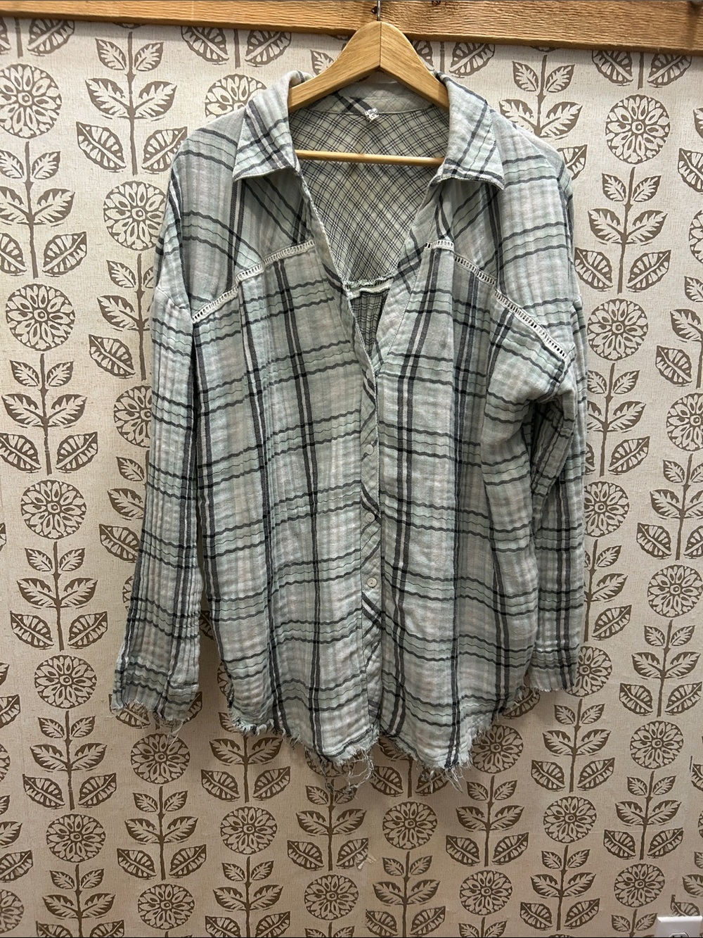 We The Free Blue Plaid Button-Down Shirt